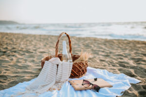 picnic basket on a beach